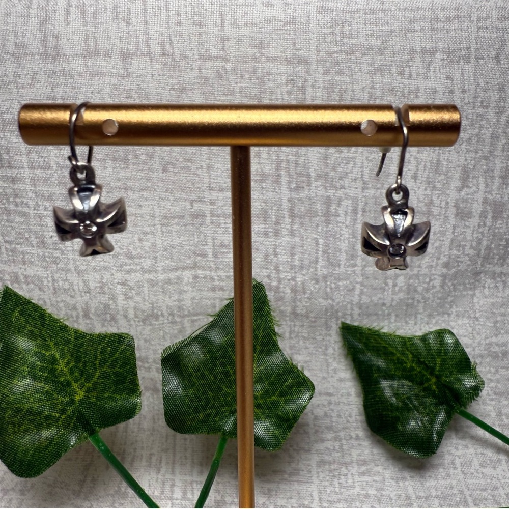 Vintage Sterling Silver Cross Earrings with CZ Center